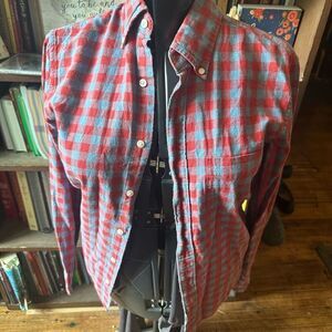 J Crew red and gray tartan plaid slim fit button down S shirt